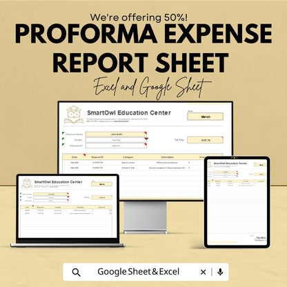 Proforma Expense Report Sheet | Excel and Google Sheets | Track, Analyze & Optimize Spending | Customizable | Instant Download