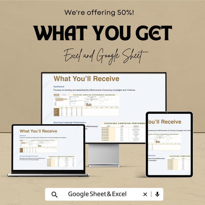 Sourcing Campaign Performance Dashboard HR Template | Excel and Google Sheets | Track Campaign Success with KPIs & Metrics