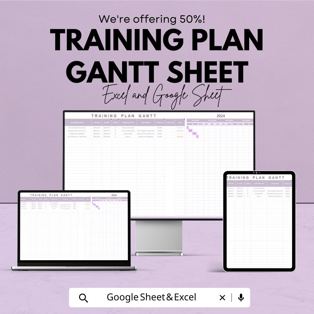 Training Plan Gantt Chart Template | Excel and Google Sheets | Project & Training Schedule Tracker