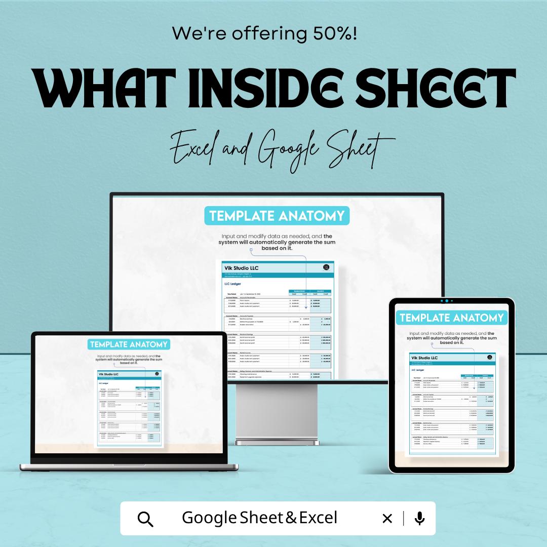 LLC Ledger Template Excel Google Sheets | Business Accounting Spreadsheet | General Ledger Template | Small Business Bookkeeping |