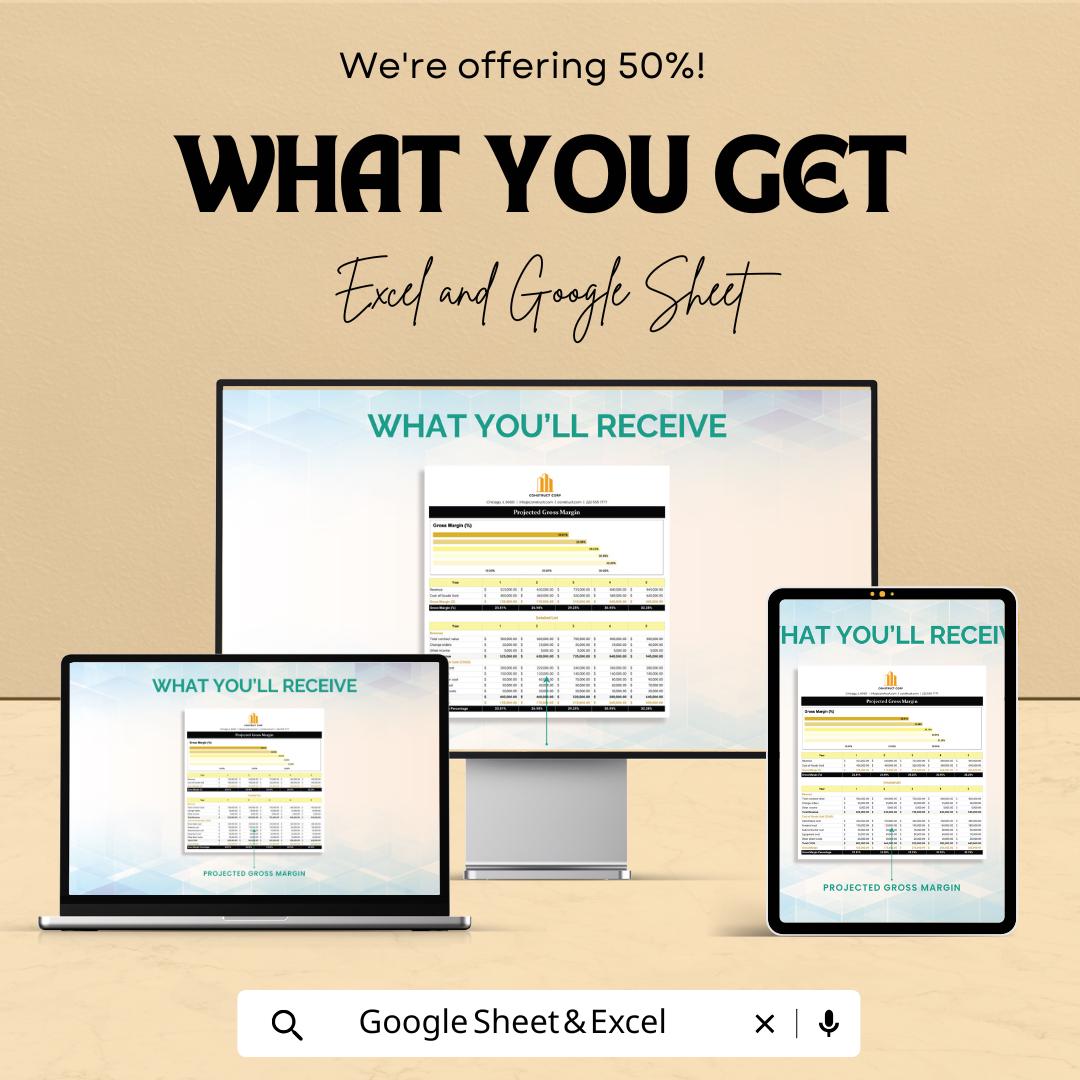 Projected Gross Margin Template | Gross Margin Calculator | Profit Forecasting Tool | Business Financial Planning Template