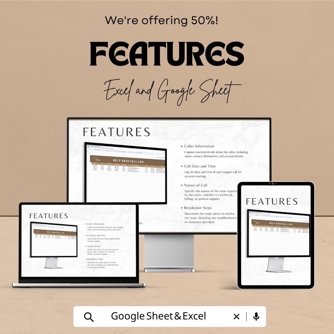 Help Desk Call Log Template Excel | IT Support Log Sheet | Customer Service Tracker | Call Tracking Spreadsheet | Google Sheets Log