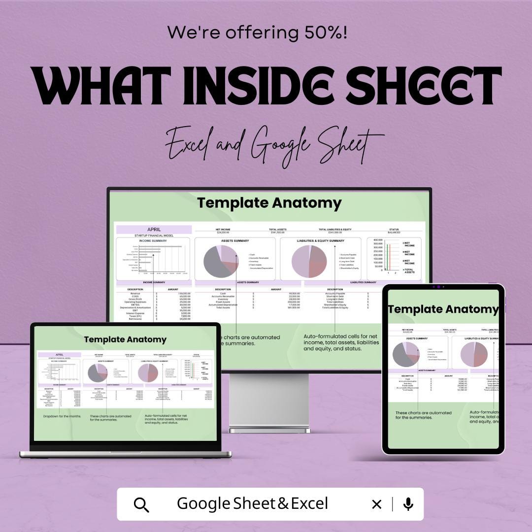 Startup Financial Model Template for Excel and Google Sheets | Budget Planning, Cash Flow, Financial Projection, Business Plan Template |