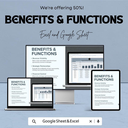 Marketing Sponsorship Revenue Tracker Sheet | Excel and Google Sheets | Budget & ROI Dashboard