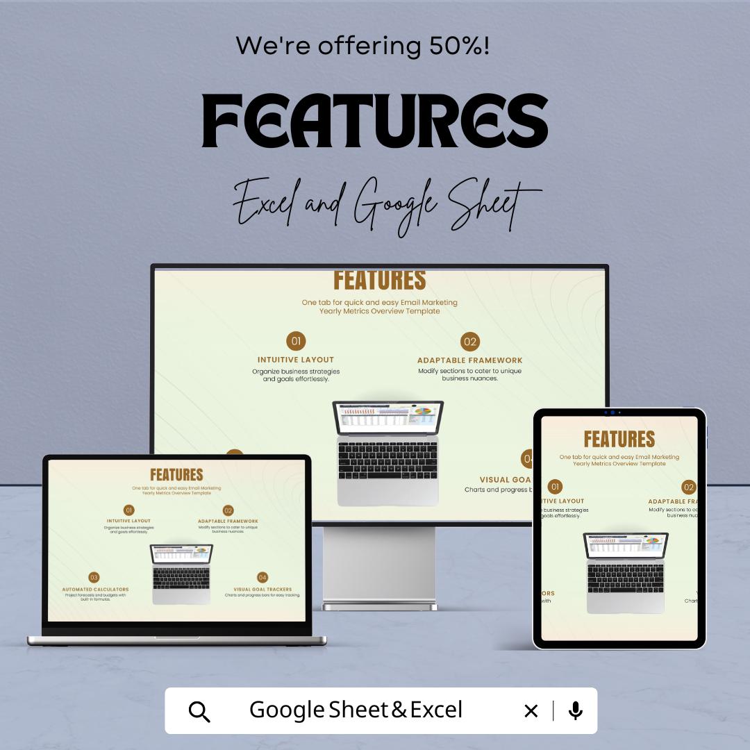 Email Marketing Yearly Metrics Overview Template | Email Analytics Dashboard | KPI Tracker Spreadsheet | Email Performance Report