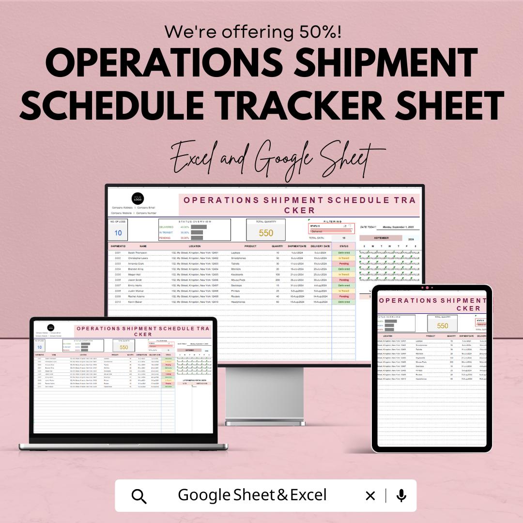 Operations Shipment Schedule Tracker Sheet | Excel & Google Sheet Template | Product Management | Shipment Tracker |
