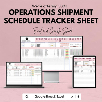Operations Shipment Schedule Tracker Sheet | Excel & Google Sheet Template | Product Management | Shipment Tracker |