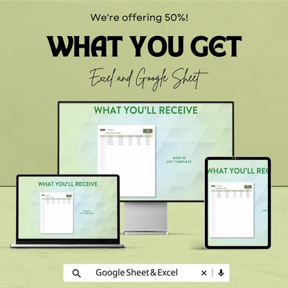 Sign In List Sheet | Editable Attendance Tracker | Excel and Google Sheets Template | Printable Sign-In Log | Check-In & Out Record Sheet
