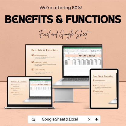 Revenue & Expenditure Budget Sheet | Monthly Income and Expense Tracker | Excel and Google Sheets Template | Business Budget Planner
