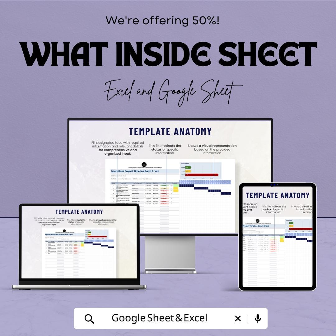 Operations Project Timeline Gantt Chart Template | Project Schedule Tracker | Excel & Google Sheets