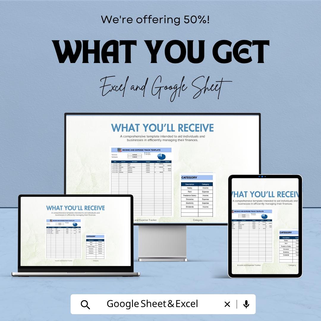 Income and Expense Tracker Template Excel Google Sheets | Budget Planner Spreadsheet | Financial Tracker | Expense Tracker | Digital Budget