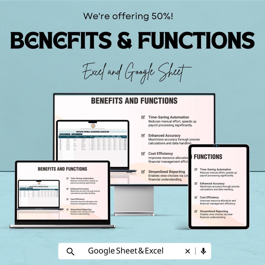 Employee Payroll Accounting Allocation Template | Salary Allocation Template | Employee Management Spreadsheet | Automated Payroll Report