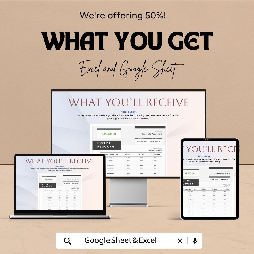 Hotel Comparison Budget Template, Hotel Cost Analysis Spreadsheet, Travel Budget Planner, Hotel Expense Tracker, Excel & Google Sheets