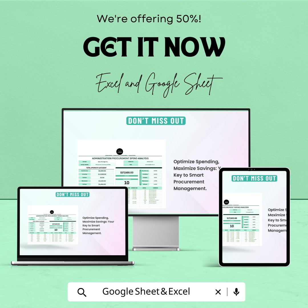 Administration Procurement Spend Analysis Sheet | Procurement | Google Sheet Template | Expense Tracker & Budget Planner for Businesses
