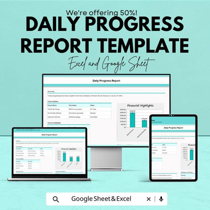 Daily Progress Report Template | Excel and Google Sheets | Business Report Tracker | Project Management Sheet | Productivity & Task Tracker