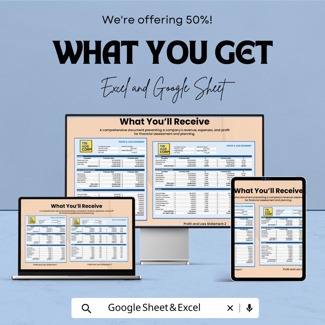 Corporate Profit and Loss Template | Business P&L Statement | Financial Report Spreadsheet |  Income and Expense Tracker