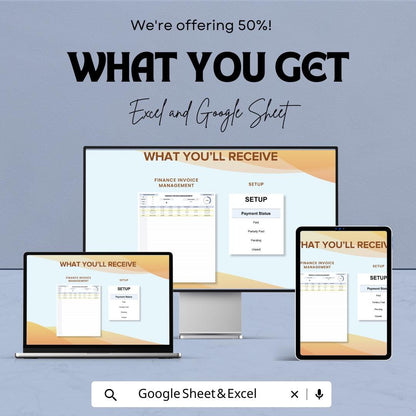 Finance Invoice Management Template | Invoice Tracker Spreadsheet | Payment Status Log | Automated Calculations | Business Finance Template
