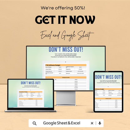 IT & Software Budget Template | Company Budget Planner | Business Expense Tracker | Editable Budget Spreadsheet