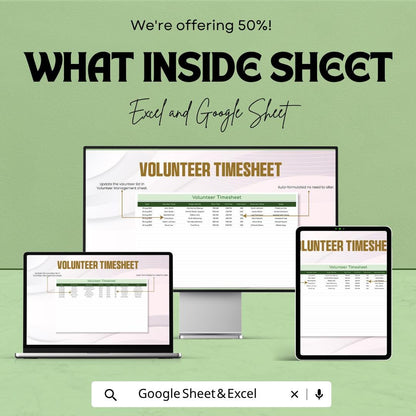 Volunteer Timesheet Template | Volunteer Hours Tracker | Nonprofit Time Log | Volunteer Tracking Spreadsheet