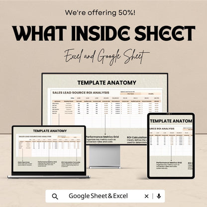 Sales Lead Source ROI Analysis Template | Lead Tracking Spreadsheet | Marketing ROI Calculator | Excel & Google Sheets | ROI Dashboard