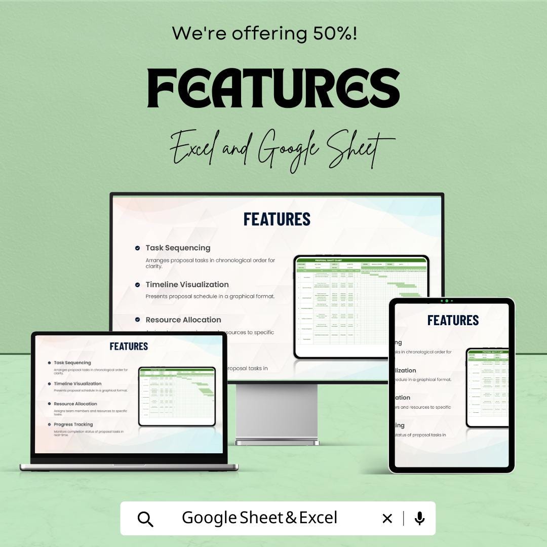 Proposal Gantt Chart Template Excel & Google Sheets | Project Timeline Planner | Proposal Management Spreadsheet