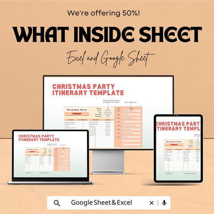 Christmas Party Itinerary Sheet – Plan Your Festive Event | Editable Excel & Google Sheets Template | Customizable Christmas Party Planner