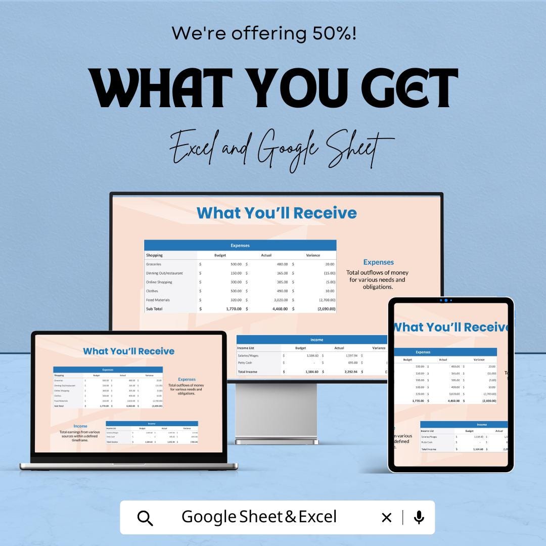 Simple Household Monthly Budget Spreadsheet | Excel & Google Sheet Template | Budget Tracker | Expense Management | Household Budget Planner
