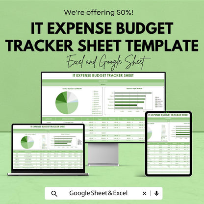 IT Expense Budget Tracker Sheet Template | IT Budget Spreadsheet | Excel and Google Sheets | Monthly IT Cost & Expense Tracker