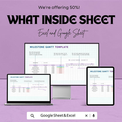 Milestone Gantt Chart Template | Project Timeline Planner | Google Sheets and Excel | Editable Project Plan | Task & Milestone Tracker