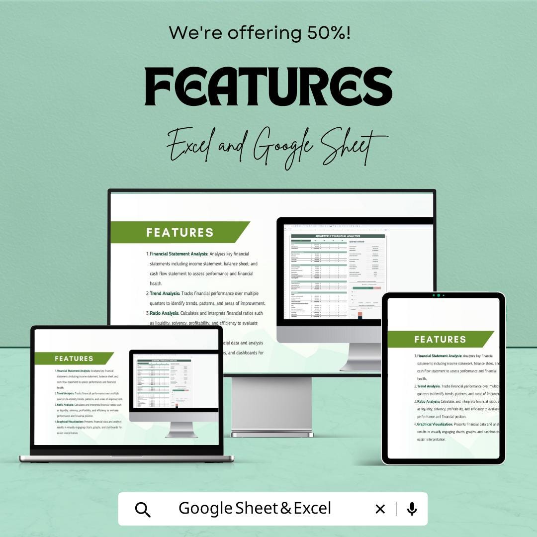 Quarterly Financial Analysis Template | Financial Report Spreadsheet | Business Finance Dashboard Template