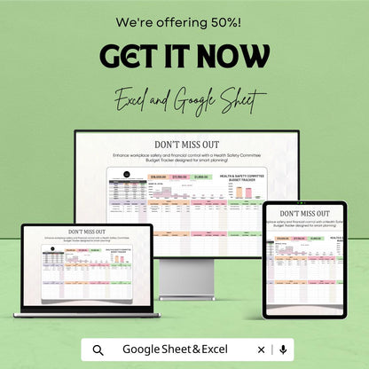 Health & Safety Committee Budget Tracker Sheet | Excel and Google Sheets | Workplace Safety Budget Planner Template