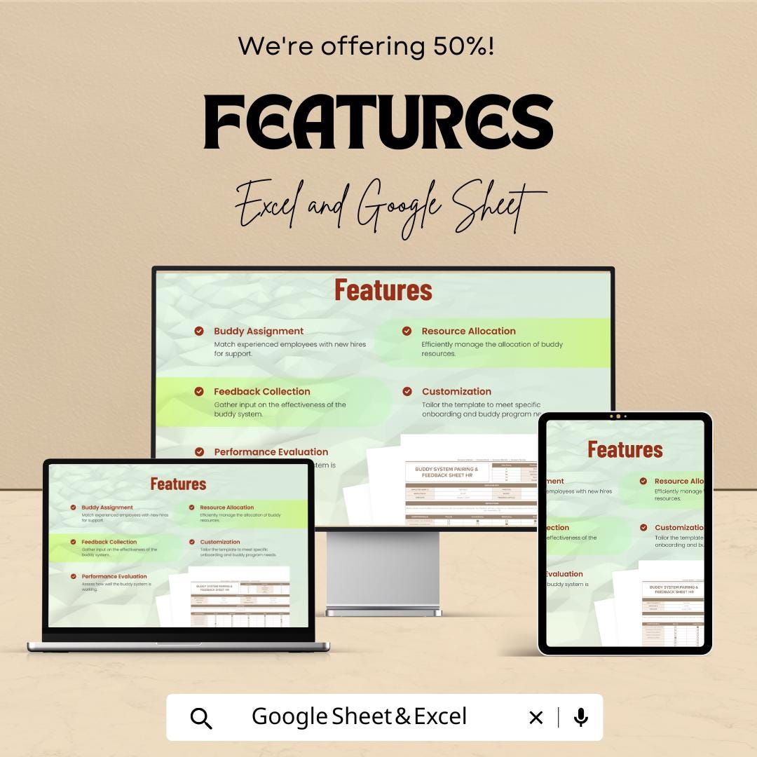Buddy System Pairing & Feedback Sheet HR Template | Excel and Google Sheets Onboarding Tool | Employee Buddy Program Tracker