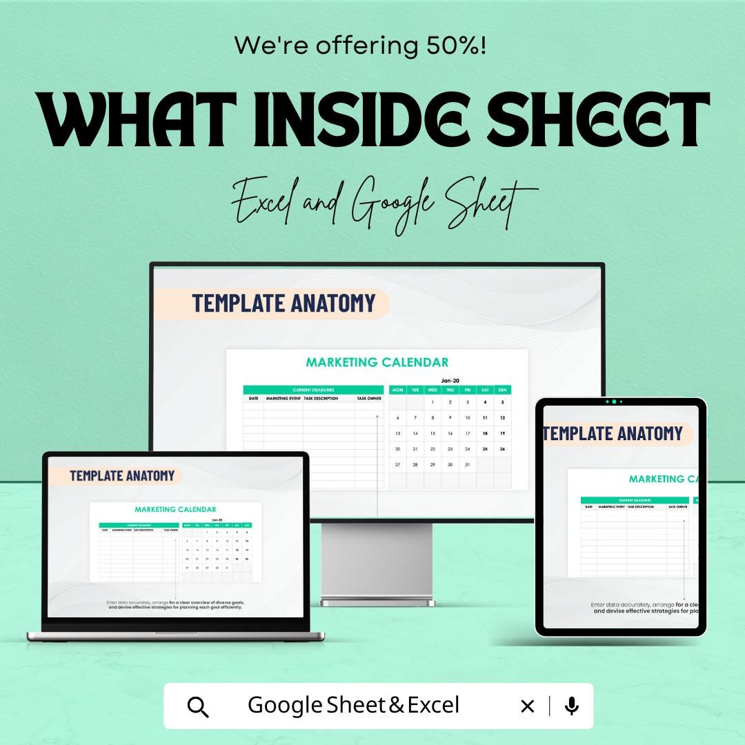 Simple Marketing Calendar Sheet | Google Sheets & Excel | Editable Content Planner | Monthly Marketing Schedule | Campaign Tracker