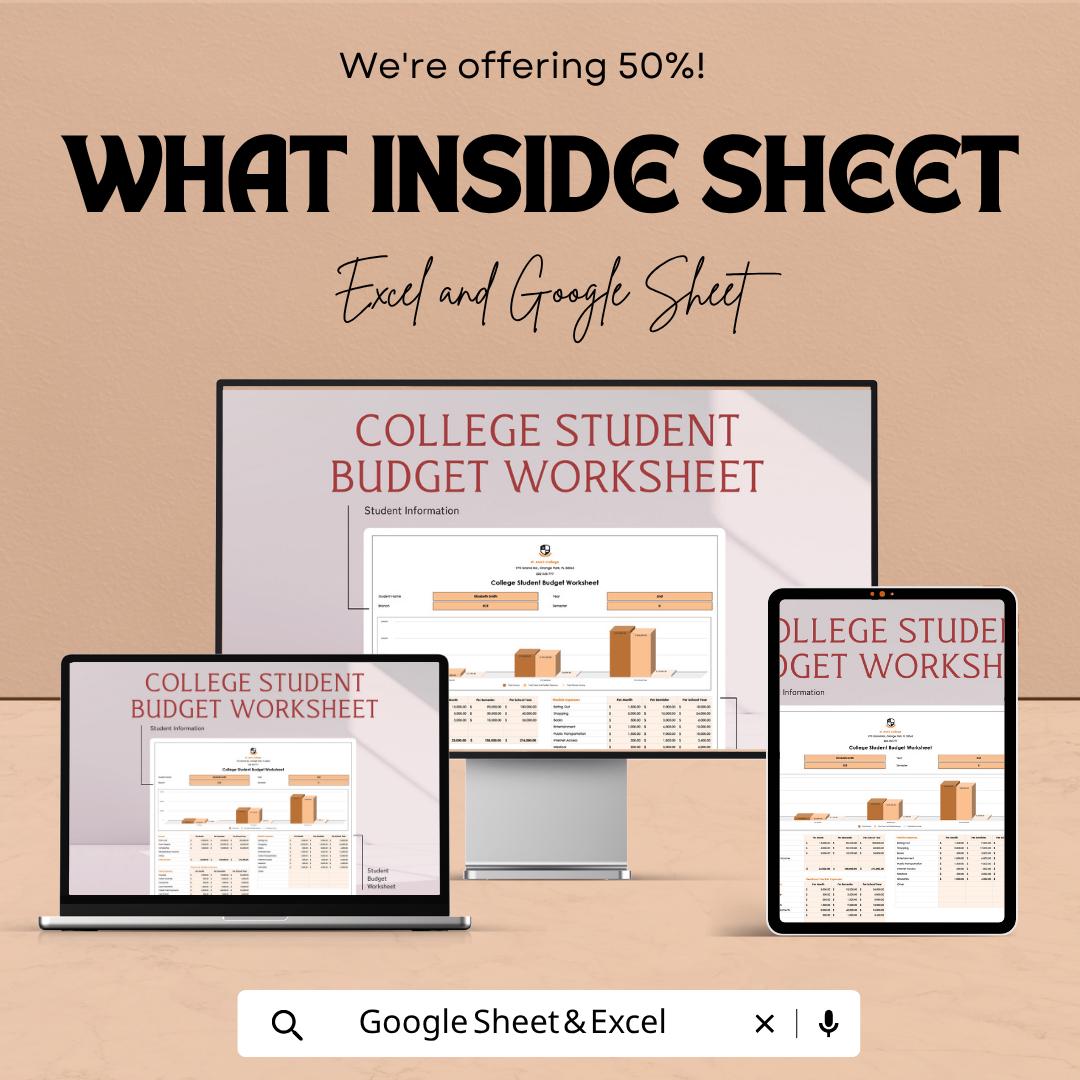 College Student Budget Template | Student Budget Planner | Monthly Budget Worksheet | Expense Tracker | Finance Planner