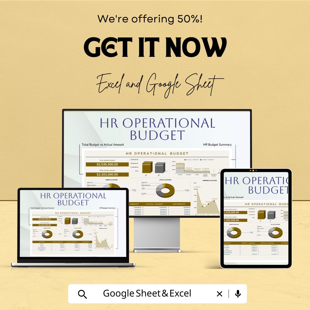 HR Operational Budget Sheet - Excel and Google Sheets Template for HR Planning, Budget Allocation & Expense Tracking