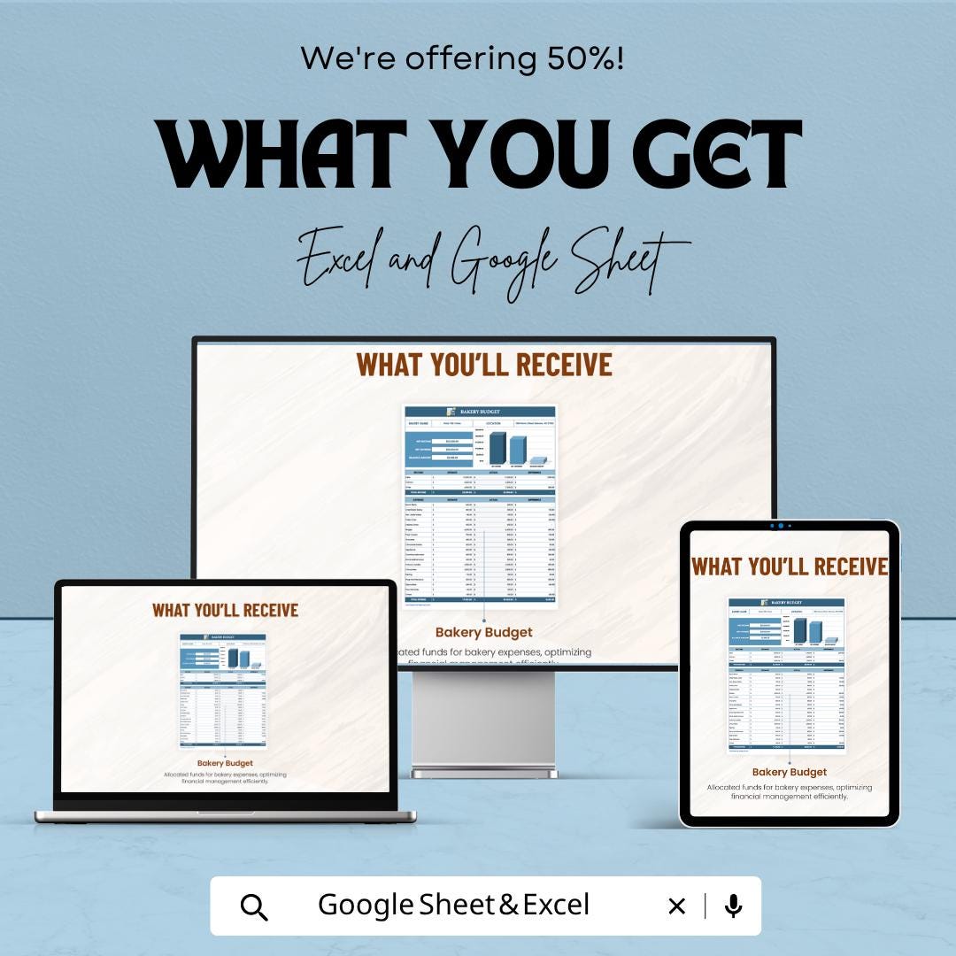 Bakery Budget Template | Bakery Expense Tracker Spreadsheet | Bakery Financial Planner | Excel & Google Sheets | Bakery Cost Calculator