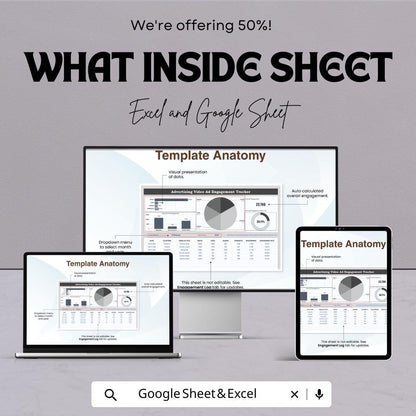 Advertising Video Ad Engagement Tracker Template | Video Ad Metrics Dashboard | Engagement Analytics Spreadsheet | Ad Performance Tracker