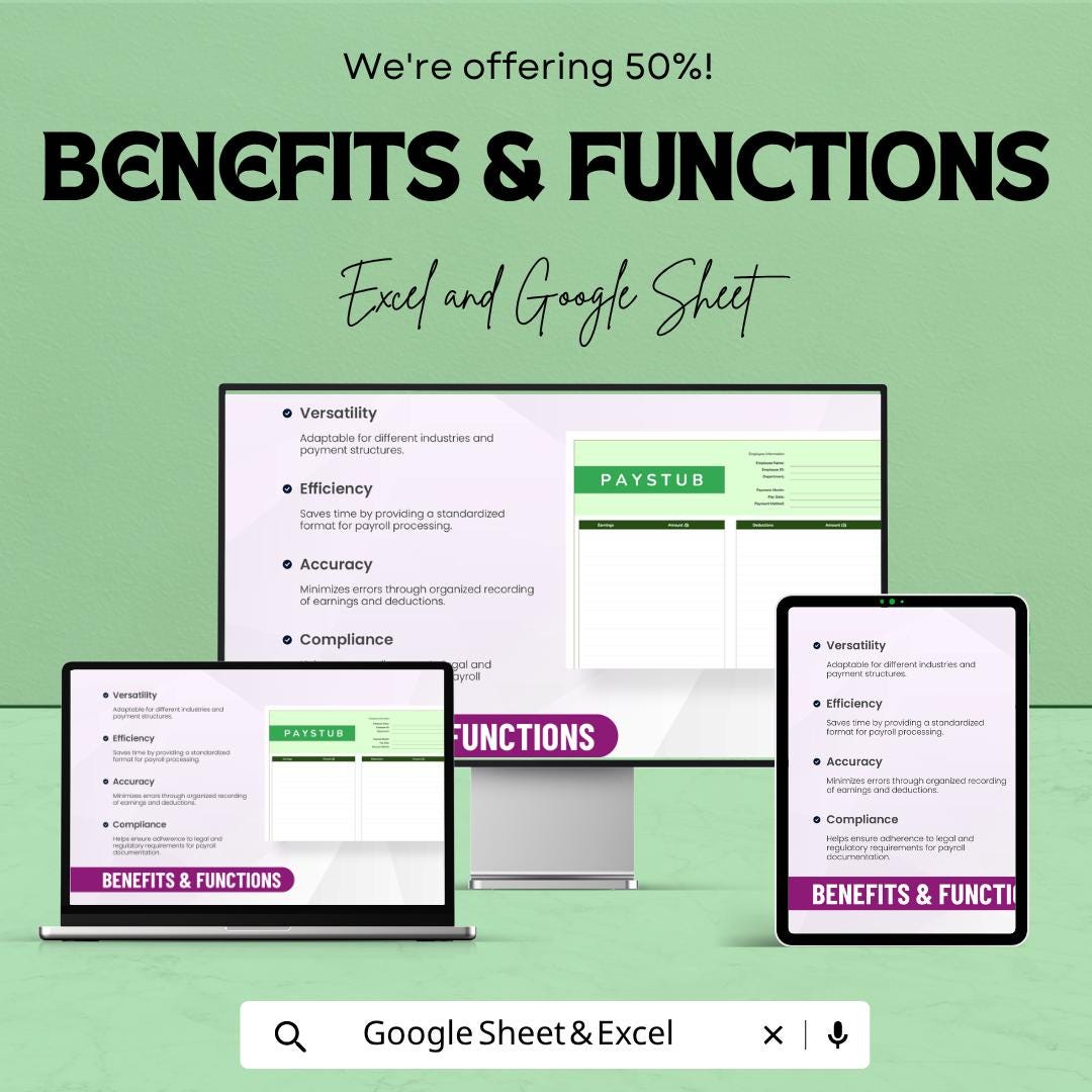 Blank Paystub Template | Payroll Stub Spreadsheet | Employee Paycheck Template | Excel & Google Sheets | Salary Payslip Tracker Sheet