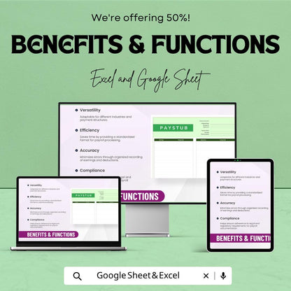 Blank Paystub Template | Payroll Stub Spreadsheet | Employee Paycheck Template | Excel & Google Sheets | Salary Payslip Tracker Sheet