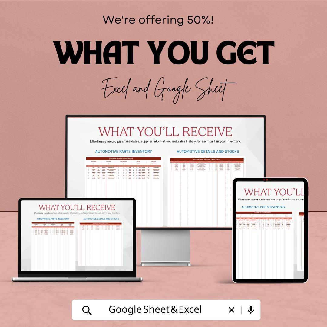 Automotive Parts Inventory Template | Auto Parts Stock Tracker | Car Parts Inventory Spreadsheet | Excel & Google Sheets