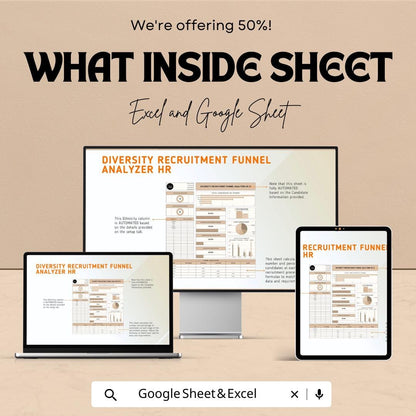 Diversity Recruitment Funnel Analyzer HR Template | DEI Hiring Analytics | Recruitment Diversity Dashboard | Excel & Google Sheets HR Tool