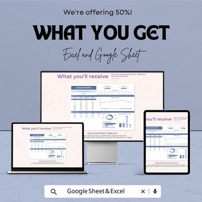 Analysis Report Template | Business Report Excel and Google Sheets | Financial Dashboard Spreadsheet | Data Analysis & Profit Tracker