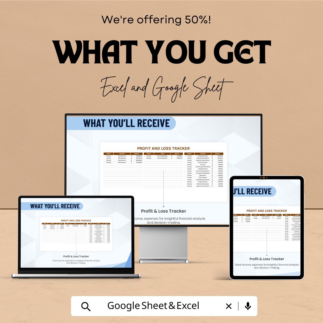 Profit and Loss Finance Template | P&L Statement Spreadsheet | Income and Expense Tracker | Business Financial Report Template