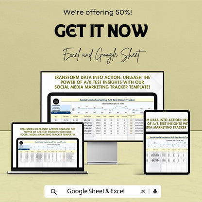 Social Media Marketing A/B Test Result Tracker Template | AB Testing Spreadsheet | Conversion Rate Tracker | Marketing Analytics Tool