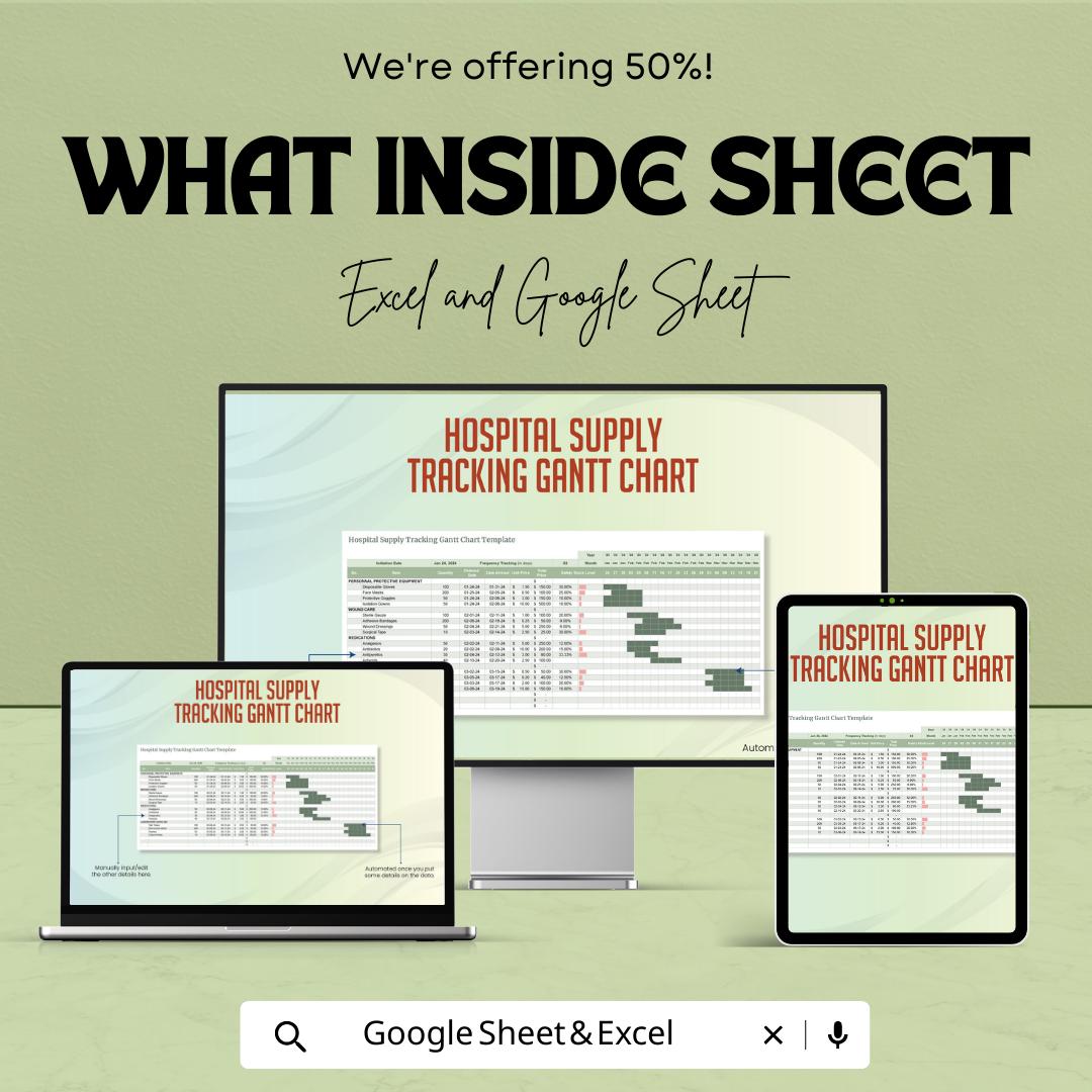 Hospital Supply Tracking Gantt Chart Template Excel Google Sheets, Medical Inventory Tracker Spreadsheet, Healthcare Supply Management Tool