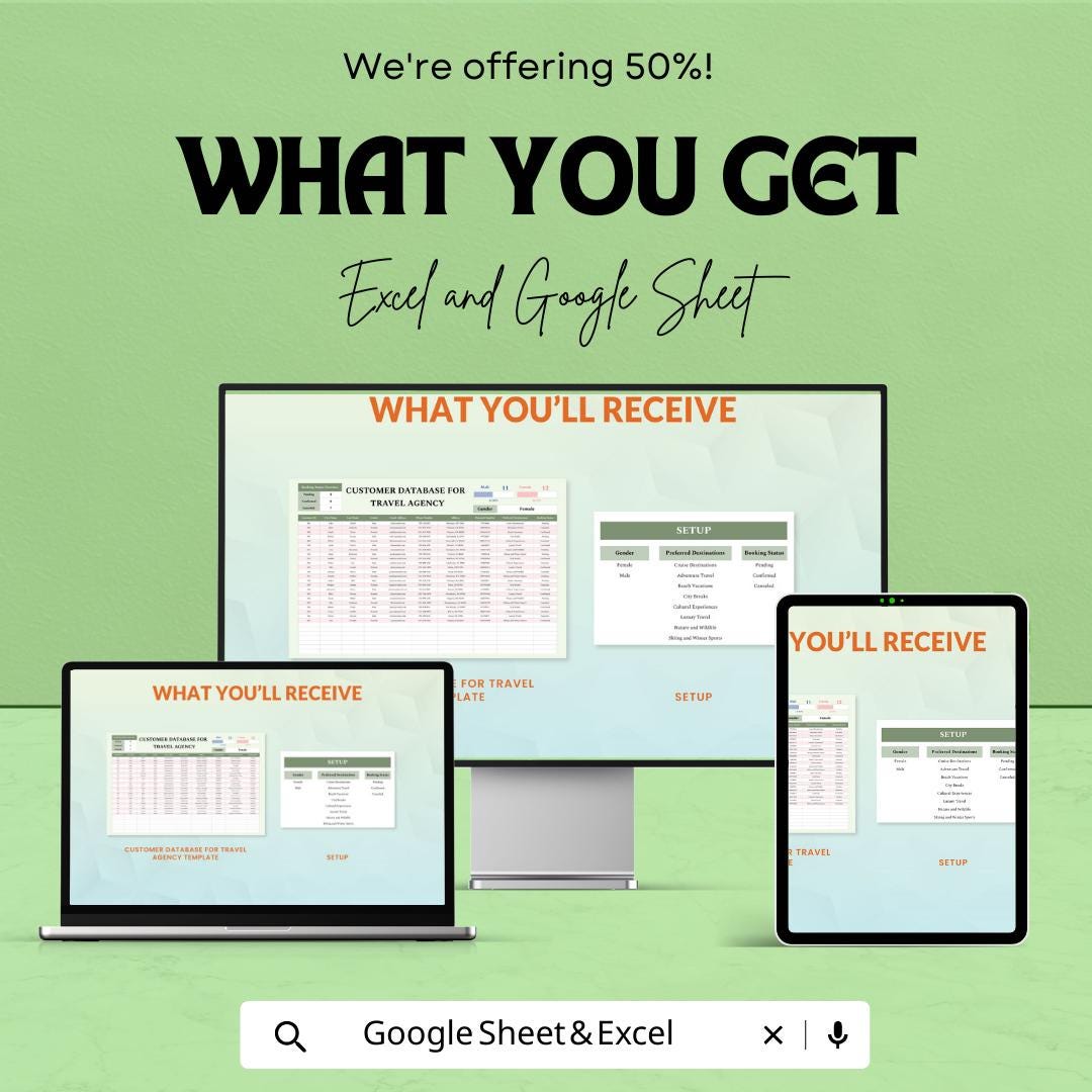Customer Database for Travel Agency Template, Travel Client Tracker, Booking Management Sheet, CRM Spreadsheet, Excel Google Sheets