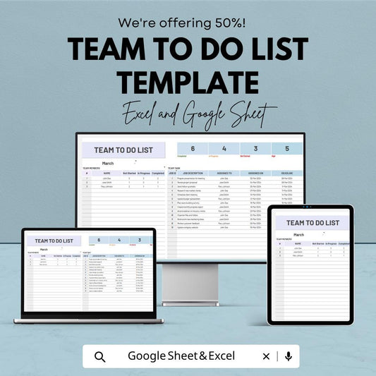 Team To Do List Template | Team Task Tracker Spreadsheet | Project Collaboration Planner | Employee Task Management Sheet |