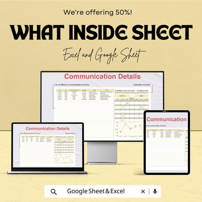 Communication Timeline Sheet | Excel & Google Sheet | Organize Your Communication Strategy | 50% Off | Instant Download