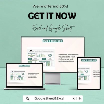 Administration Procurement Dashboard Sheet | Excel and Google Sheets | Track Procurement Performance & Supplier Activities