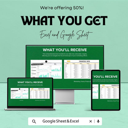 Marketing Yearly Financial Summary Template | Annual Budget Planner | Marketing Finance Dashboard | Expense & Revenue Tracker
